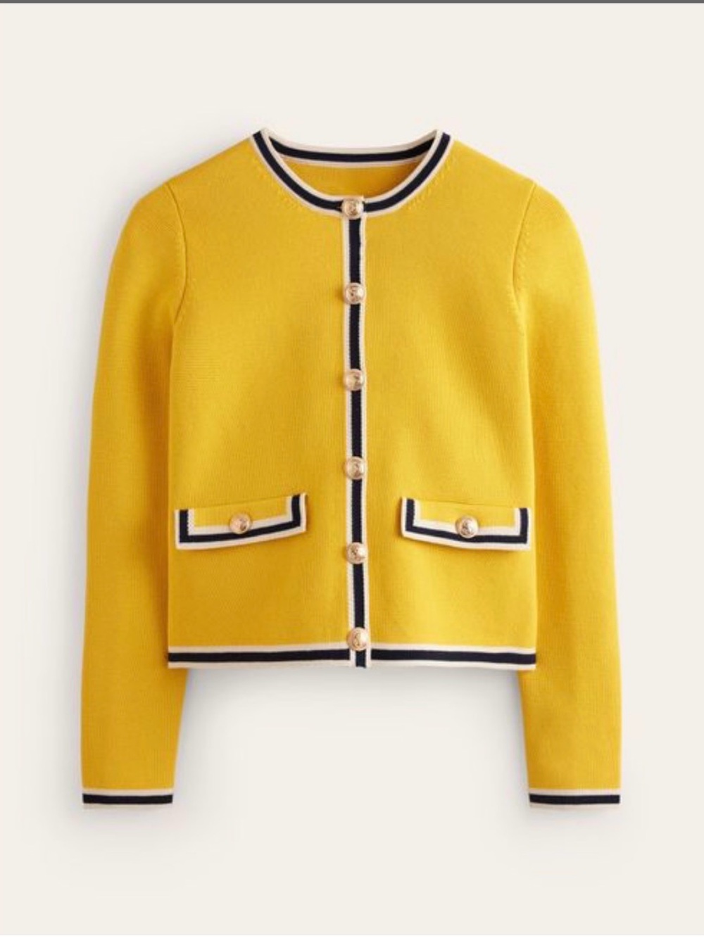 Boden Holly Cropped Knitted Jacket Cardigan Yellow Size 8 Gold Buttons - Picture 2 of 6